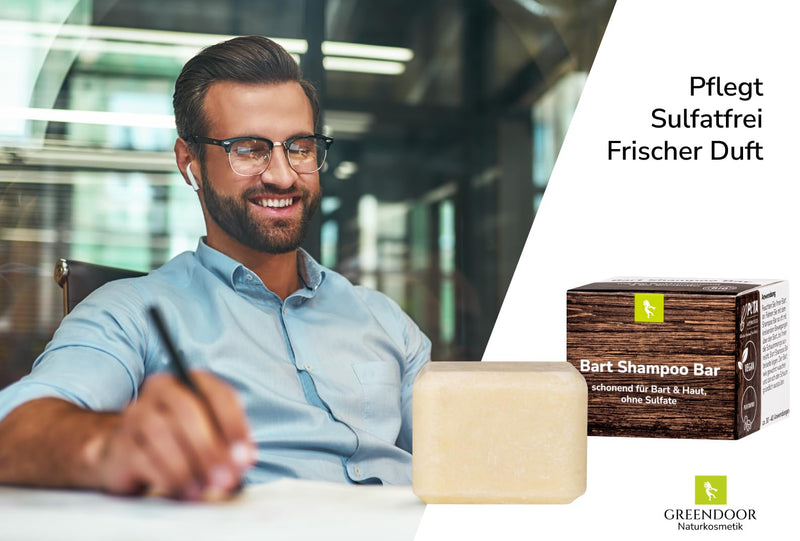 [Australia] - GREENDOOR Beard Shampoo Bar 75g vegan, solid beard shampoo with organic shea butter without sulfates, silicones, plastic, perfectly groomed beard, natural fresh scent, natural cosmetics 