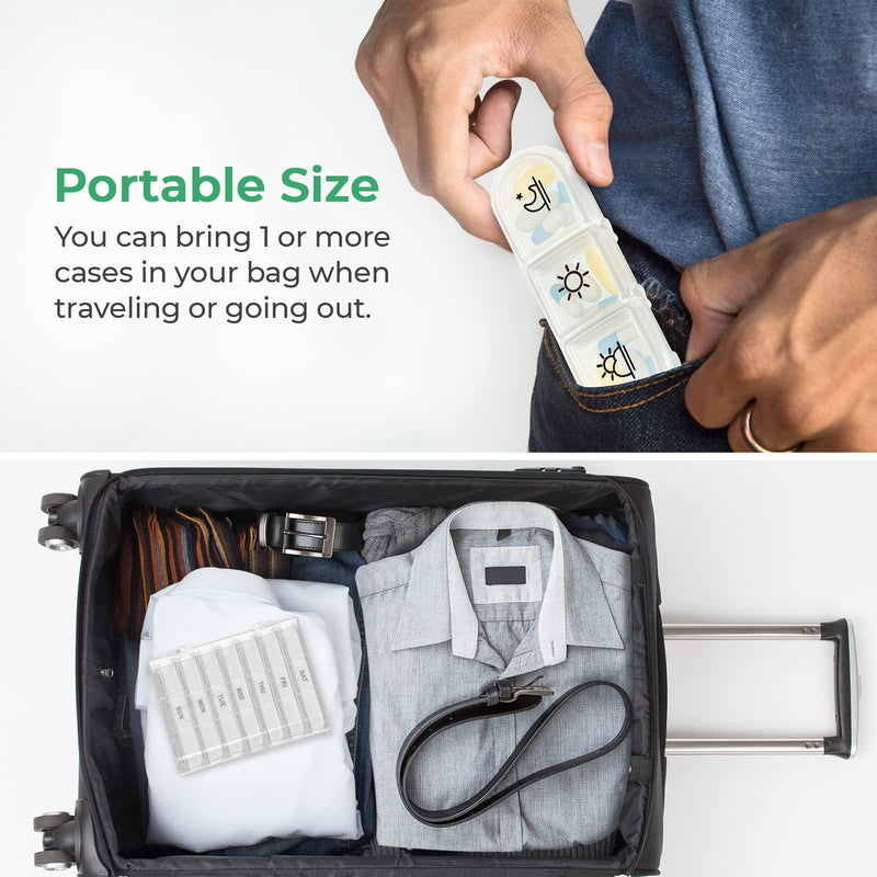 PULIV Weekly Pill Organizer 3 Times a Day, Portable Travel Pill Box 7 Day with Large Pill Containers, Light-Proof Pill Case for Vitamins, Medication, Supplements and Fish Oils (White) White