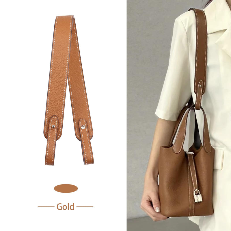 Genuine Leather Purse Strap for Picotin/Lindy/Evelyne Bags Togo Leather Shoulder Straps Replacement for Handbag Gold Brown-silver Hardware