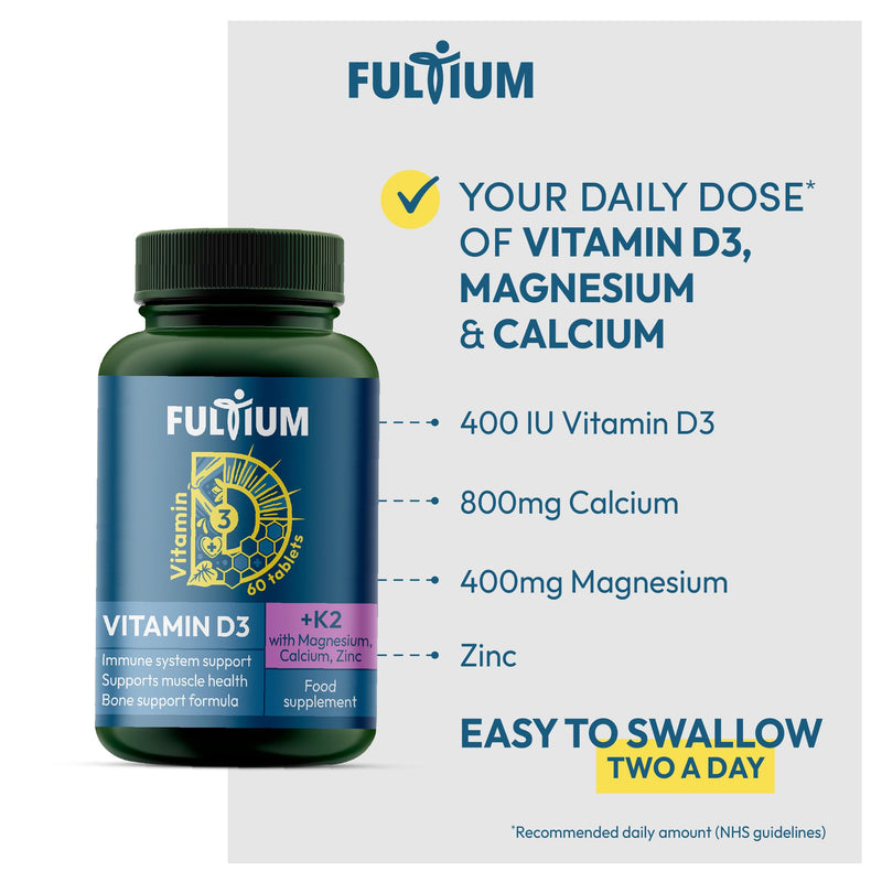 D3 + K2, 400 IU Vitamin D3, Calcium 800mg, Magnesium 400mg | 60 Tablets|Immune, Bone & Muscle Support | from The UK’s No.1 Vitamin D Prescription Brand** | Vegan | Food Supplement