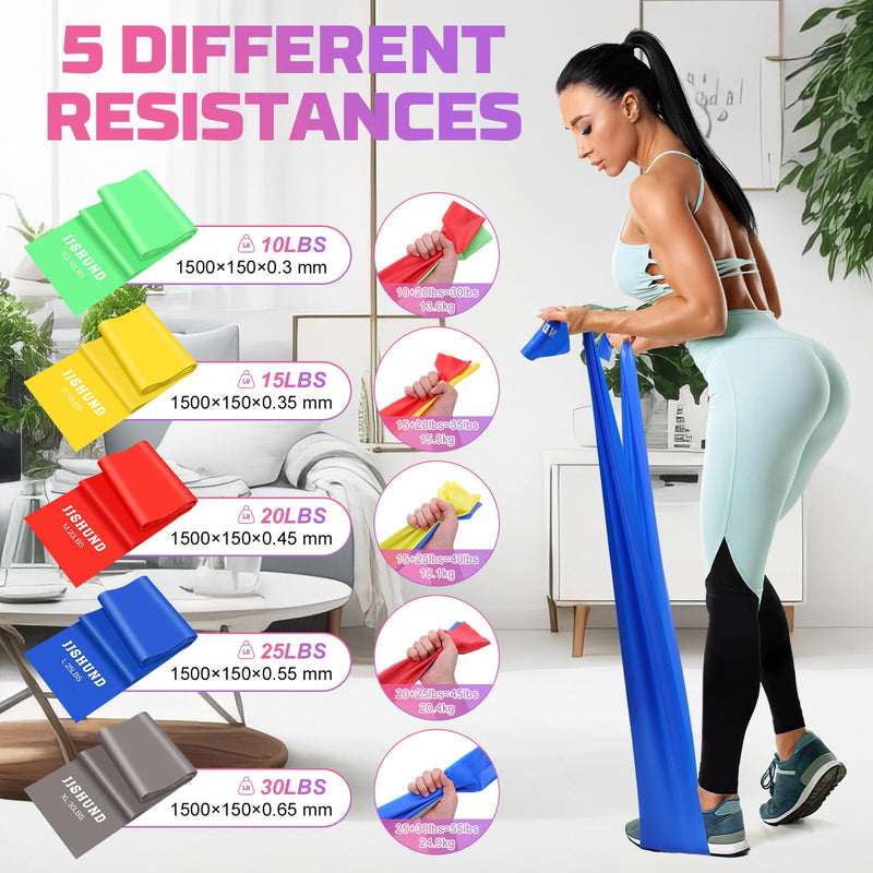 [Australia] - Resistance Bands, 5 Pcs Exercise Bands Elastic Stretch Bands for Fitness Yoga Pilates Stretching Strength Training, Workout Bands for Home Gym 