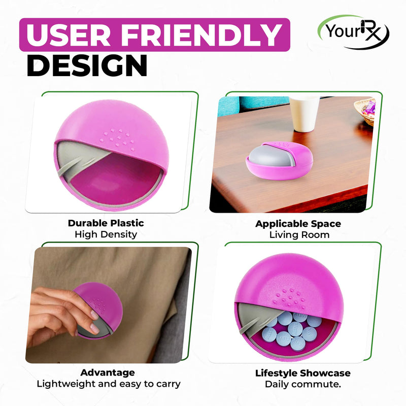 Round Travel Pill Organizer - Portable Small Pill Box for Purse - Compact, Leak-Proof Medicine Container for Pills, Vitamins, Fish Oil, Supplements - BPA-Free, Durable Design, 2.75" (Pink) Pink