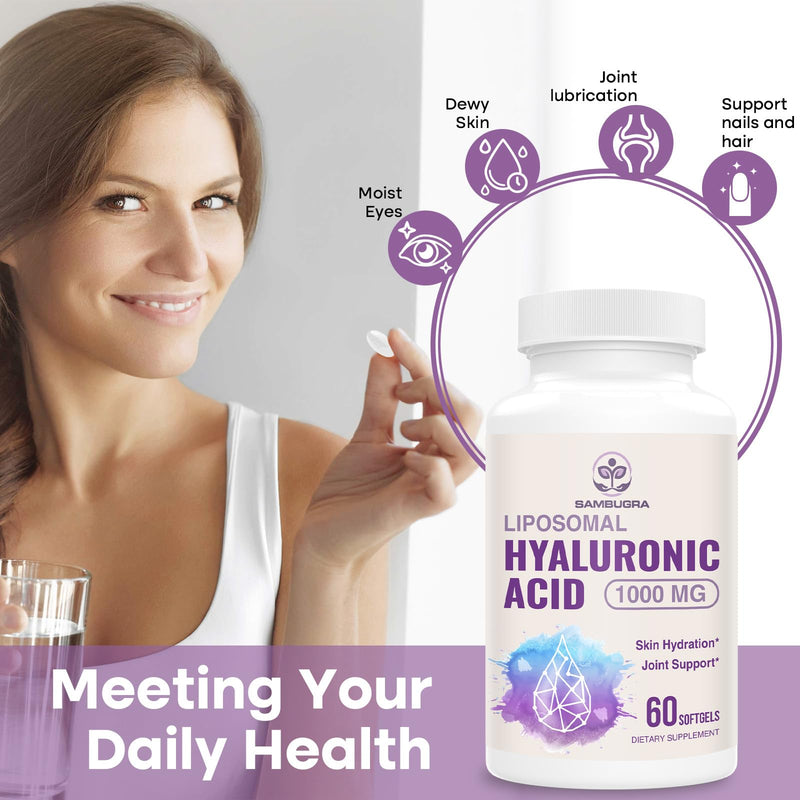 [Australia] - Liposomal Hyaluronic Acid 1000mg, High BioavailabilityHyaluronic Acid Capsules, Dietary Supplement Support Skin and Bones, 60 Capsules 60 Count (Pack of 1) 