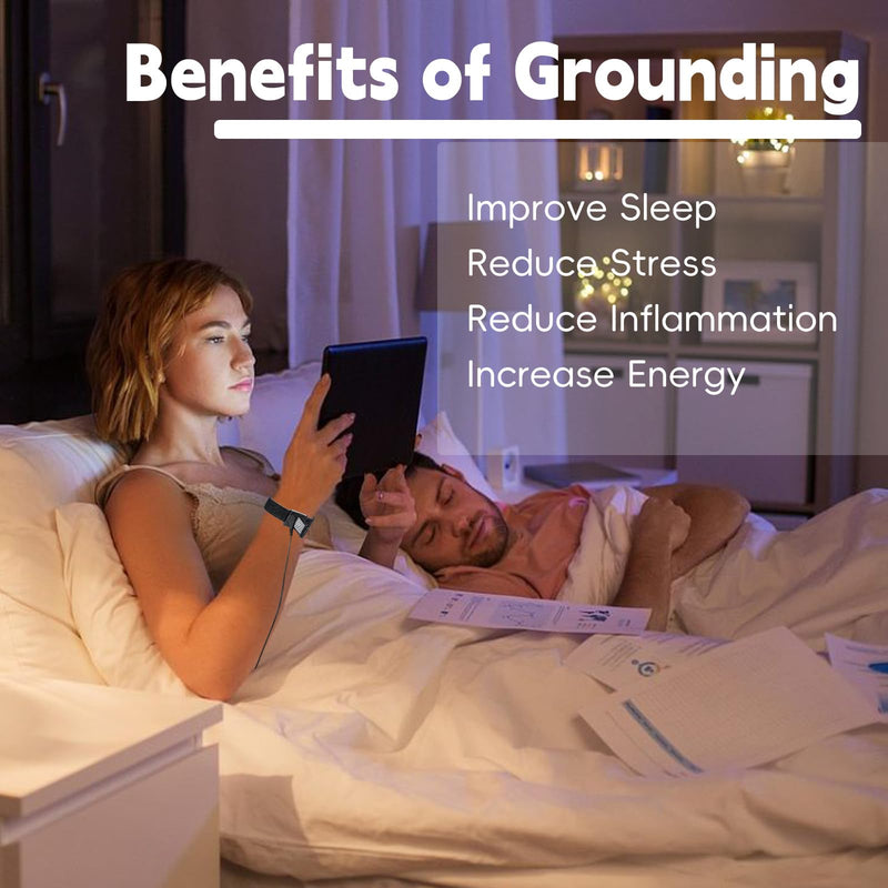 [Australia] - Grounding Wrist Strap, Grounding Bracelet with 15 Feet Grounding Cord, Earth-Connected Grounding Wristband for Sleep, Energy, Pain Relief, and Inflammation. (Black with Grey) Black With Grey 