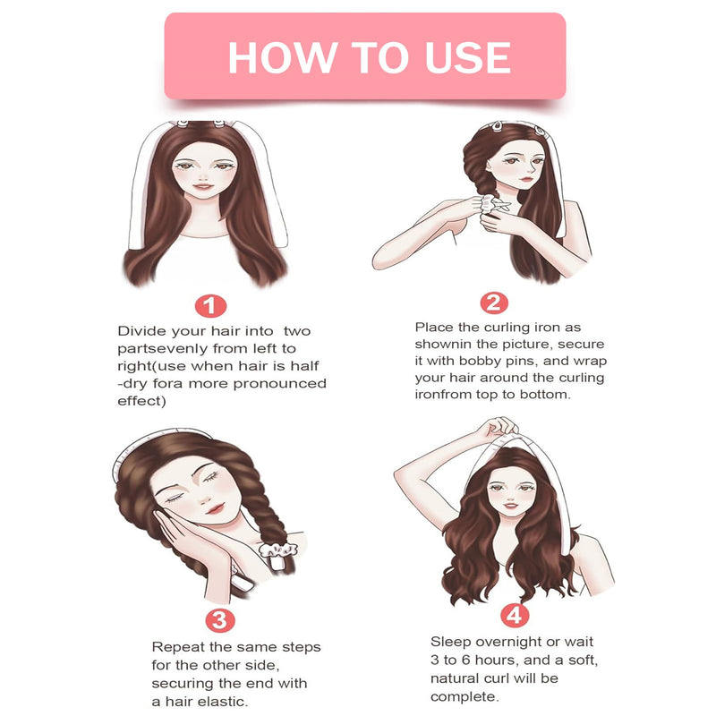 Jumbo Satin Heatless Curler Set 7pcs with Bonnet & Clips, For Big Voluminous Waves Overnight Sleeping No Damage Hair Styling Tools Long Hair Friendly Naturally Fluffy XL Heatless hair curlers-Khaki