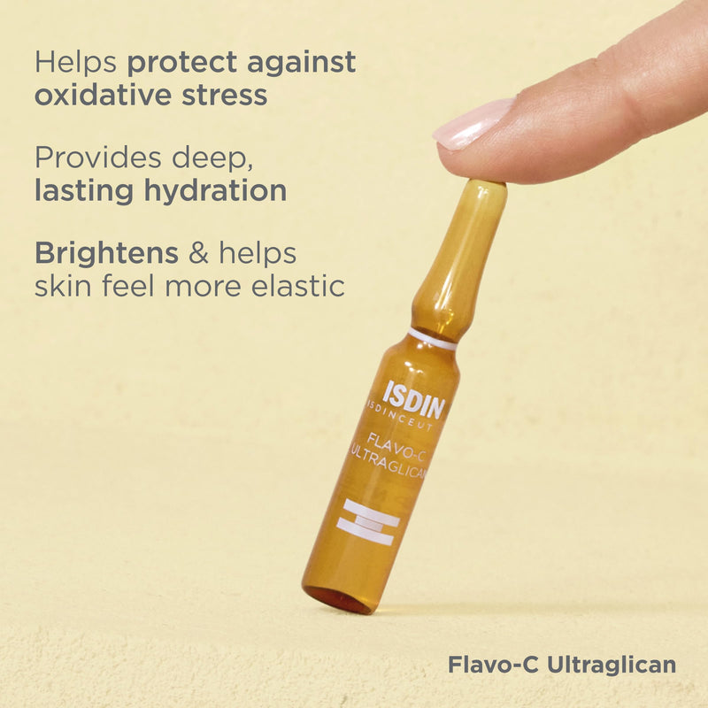 ISDIN Isdinceutics Flavo-C Ultraglican Vitamin C Serum, 10 x 0.06 fl oz | Hyaluronic Acid, Brightening & Antioxidant Day Serum for Face