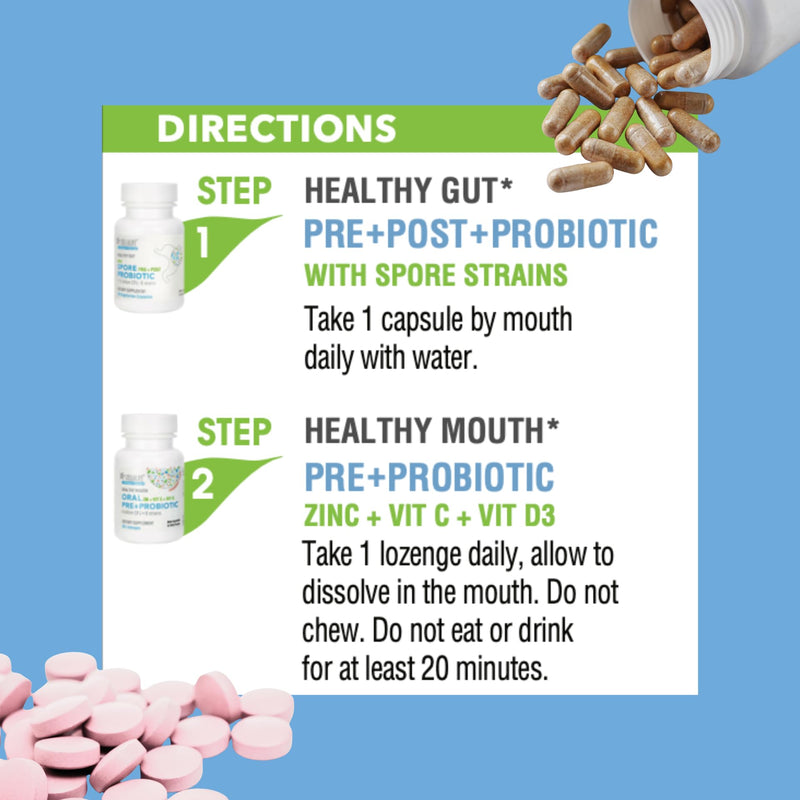 StellaLife Probiotics Oral & Gut Prebiotics Post Probiotics Kit: 44B+ CFU, 11 Oral & 6 Gut Spore strains for Digestive & Dental Health, Bad Breath Treatment, Tongue Hygiene, Strawberry Flavor, 60-Day Oral & Gut 60-day supply