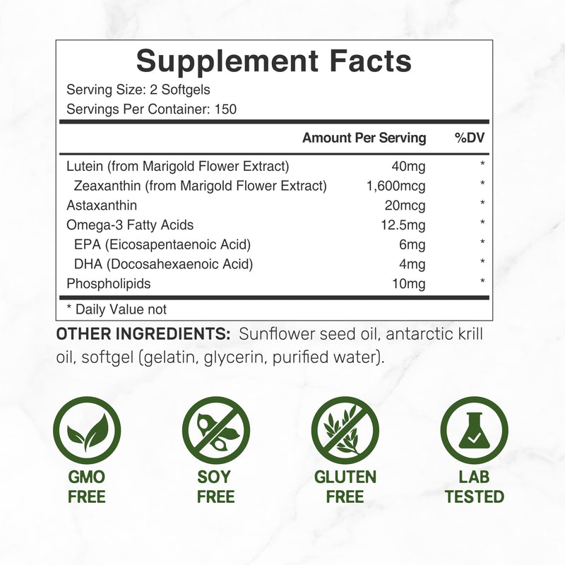 [Australia] - DEAL SUPPLEMENT Lutein and Zeaxanthin Supplements, 40mg Per Serving | 300 Softgels, Enhanced with Astaxanthin, Omega-3s and Phospholipids, Essential Eye Vitamins & Vision Health Support 