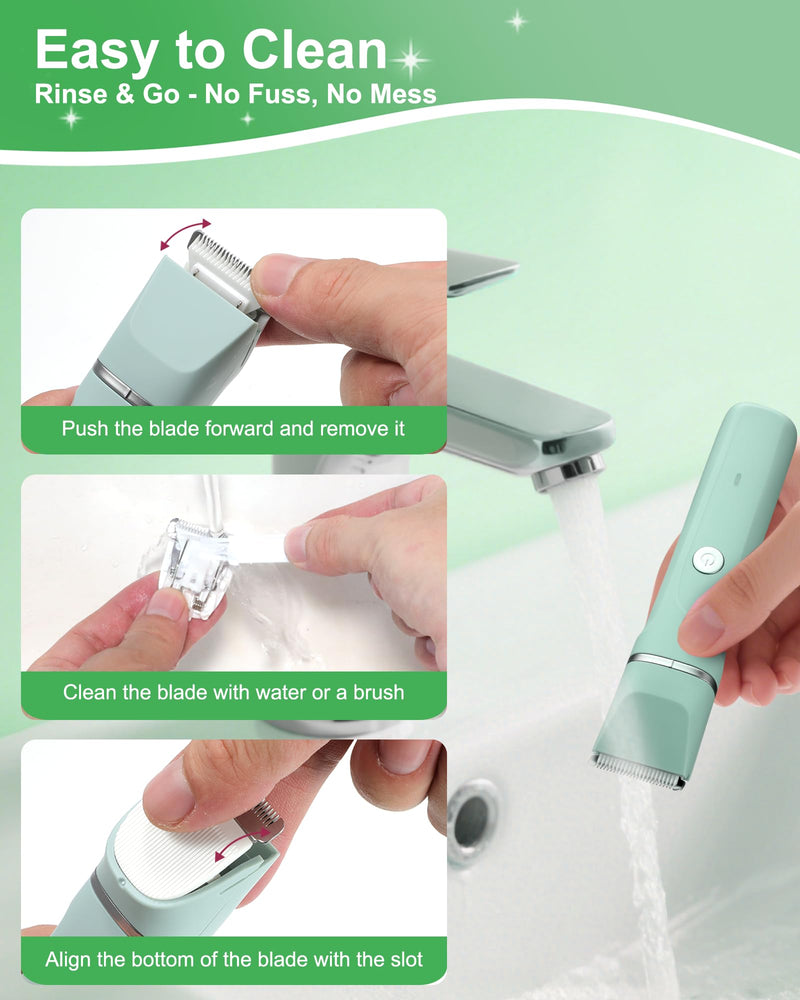 [Australia] - Electric Shaver for Women,3-in-1 Bikini Trimmer for Women & Body Shaver, IPX7 Waterproof,Hypoallergenic Ceramic Blades,USB-C Fast Charging,Travel Trimmer for Face, Legs,Bikini Line & Foil,Green Green 