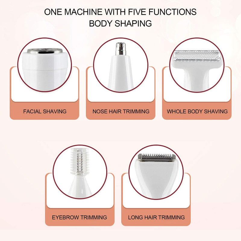 USB Rechargeable Electric Epilator for Women Men, 5 in 1 Painless Body Remover with Multifunctional Shaving Head