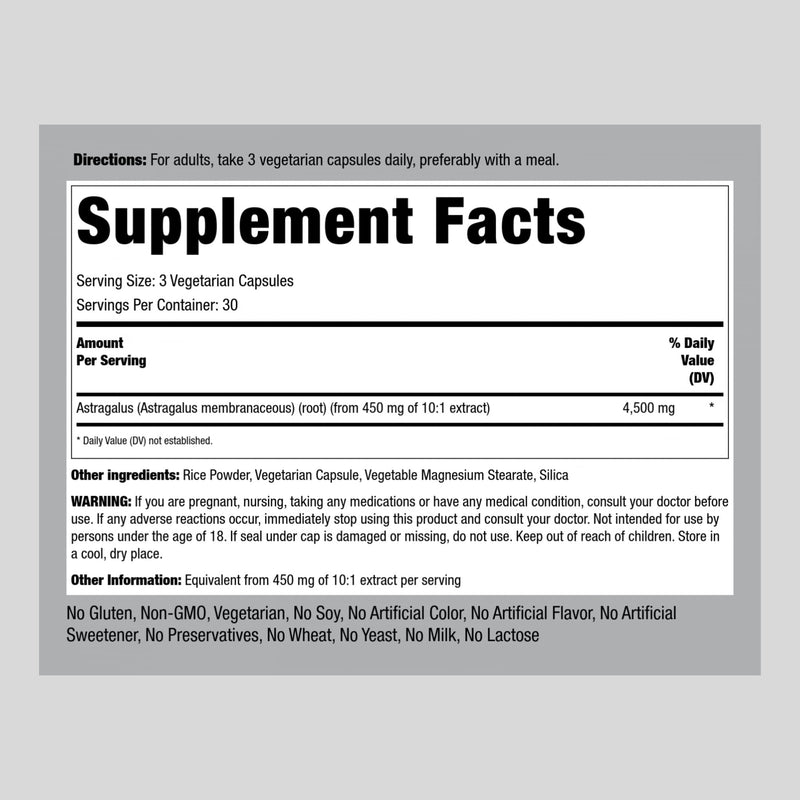 [Australia] - Piping Rock Astragalus Root Extract Capsules | 4500mg | 90 Count | Vegetarian, Non-GMO, Gluten Free Supplement 