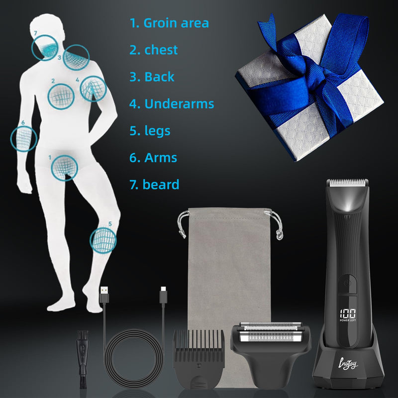[Australia] - INVJOY Manscape Body Trimmer for Men, Waterproof Electric Razor/Shavers with Dual-Head for Facial, Pubic & Groin Hair Grooming, Ceramic & Foil Blades Hair Trimmer with LED - Birthday Gift for Him Dad 