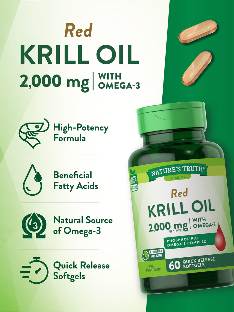 [Australia] - Krill Oil 2000mg Softgels | 60 Count | Omega-3 Supplement with EPA & DHA | Non-GMO & Gluten Free | by Nature's Truth 