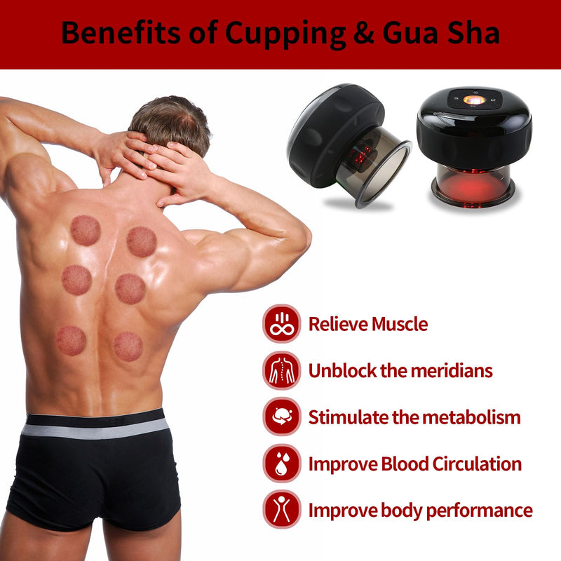 [Australia] - Smart Cupping Massage Therapy Set 2 Pcs, Electric Therapy Massager Kit, Therapy Device, Gua Sha Massage Tool for Pain Relief, Neck Shoulder Back Muscle Soreness (Black) Black 