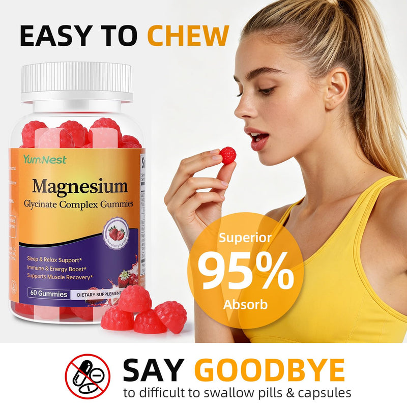 Magnesium Glycinate Gummies, 120 Count | Sugar Free Magnesium Glycinate, Citrate, Malate Blend Gummies for Adults with Vitamin C, B6, Zinc, Vegan
