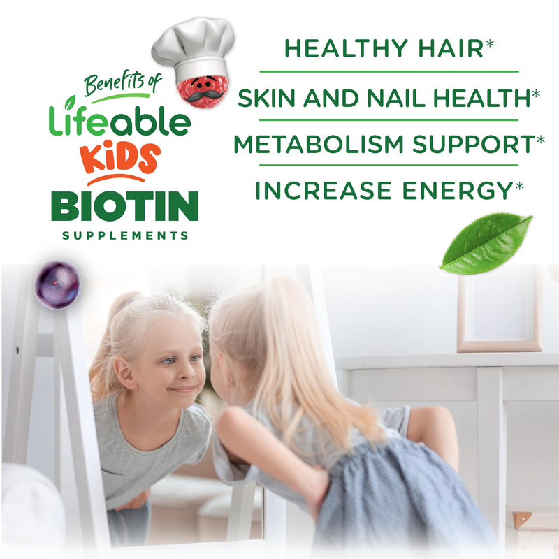 Lifeable Sugar Free Kids Biotin Gummies | 5000mcg | Great Tasting Biotin Supplement | Biotin Gummies for Hair Growth, Skin and Nail Health | Hair Vitamins for Kids, Boys, Girls | 90 Gummies