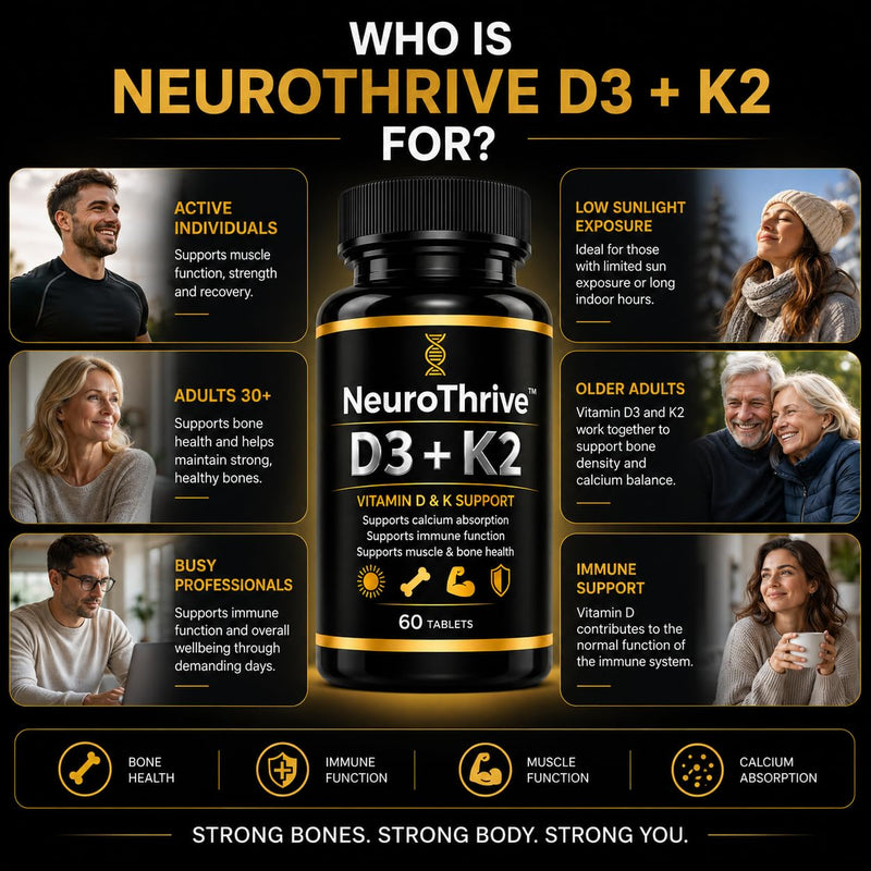 D3 + K2 | Vitamin D3 4000 IU + Vitamin K2 100µg | Immune, Bone & Muscle Support | 60 Vegetarian Tablets | 2 Month Supply