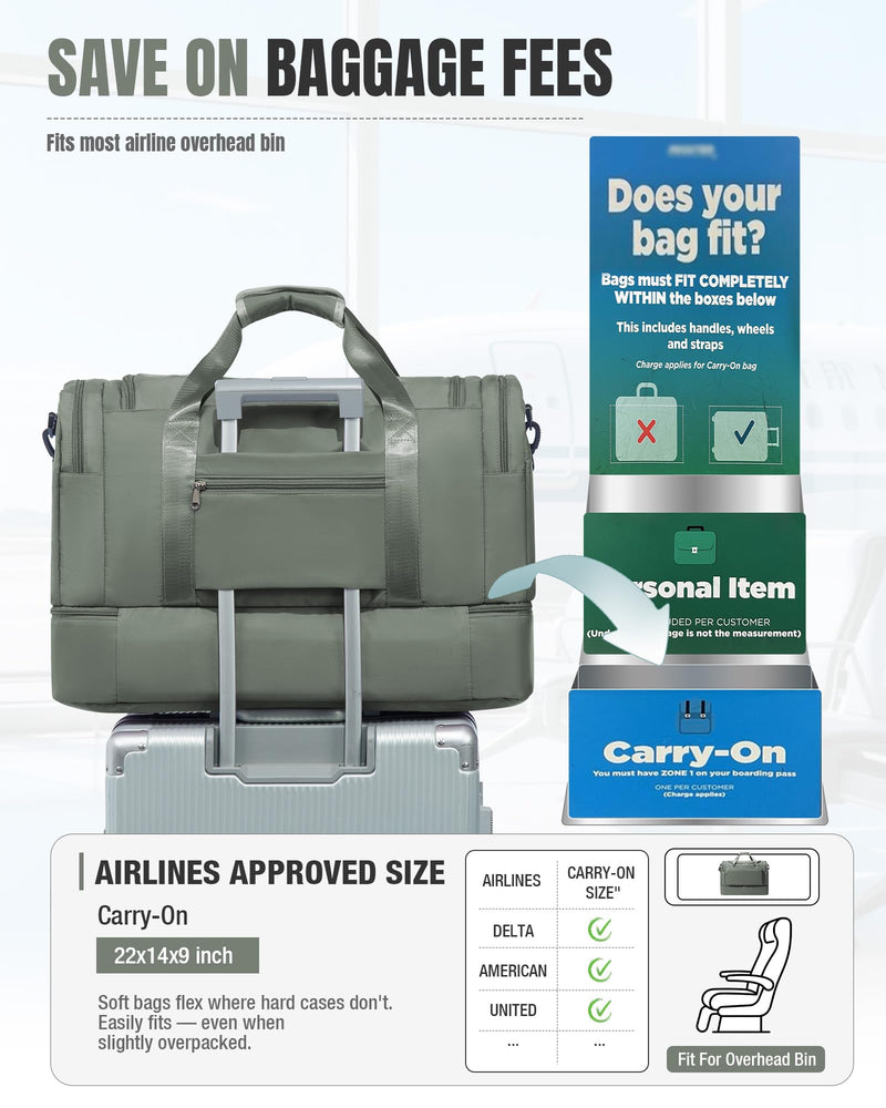 Large Travel Duffle Bag Women Weekender Overnight Bag with Shoe Compartment | Waterproof Large Carry On Weekend Duffel Bag for Travel Sport Businese,Hospital Bags for Labor and Delivery -Green