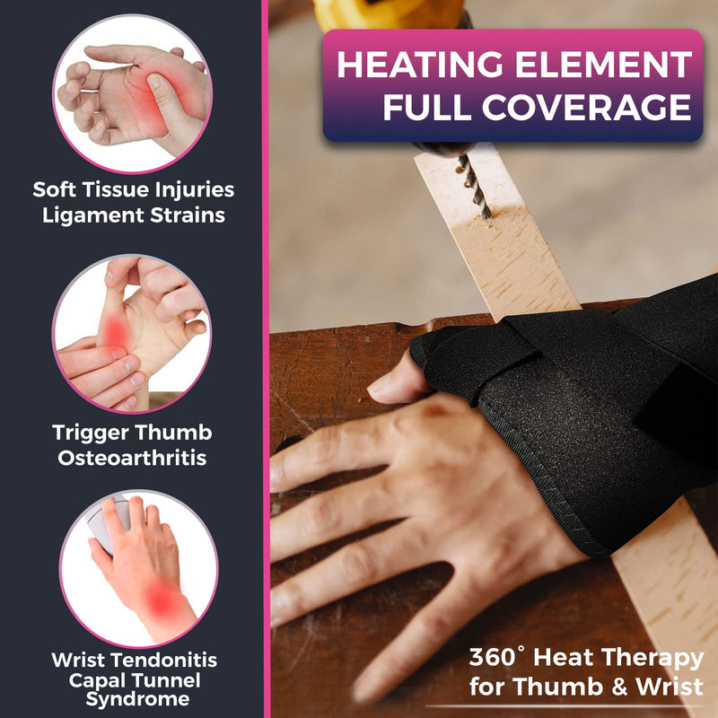 [Australia] - Hand Heating Pad for CMC Joint Thumb Arthritis, Heated Wrap Brace Splint Provides Support and Compression for Right Left Hand. Helps Men Women with Carpal Tunnel Relief, Wrist Pain, Tendonitis L/XL Black 
