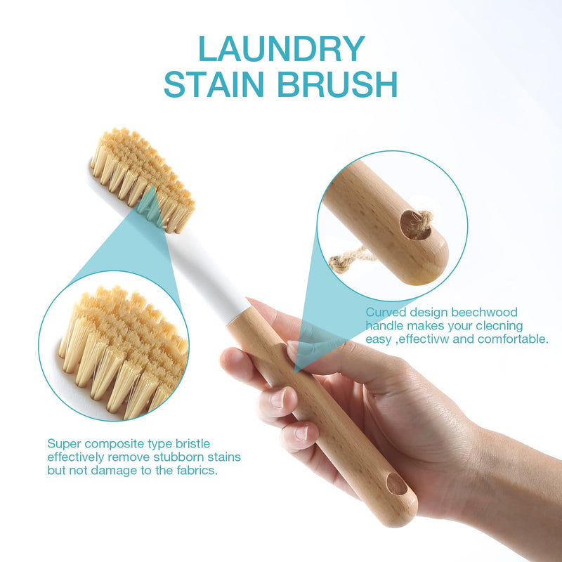 [Australia] - Wood Laundry Brush, OSCIOSS Laundry Stain Brush wth Long Handle and Soft Bristle for Cleaning Clothes & Shoes, Protable Laundry Brush for Stains on Clothes, Natural 