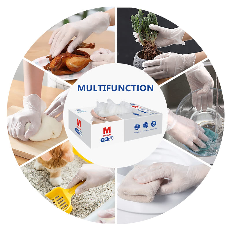 [Australia] - Disposable Gloves, Squish Clear Vinyl Gloves Latex Free Powder-Free Glove Health Gloves for Kitchen Cooking Food Handling, 100PCS/Box, Medium Medium (Pack of 100) 
