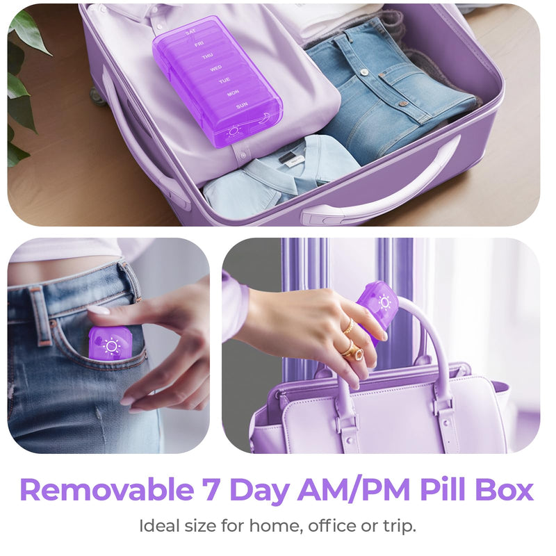 AUVON Weekly Pill Organizer 2 Times a Day, One-Side Large Opening, Easy‑Use | XL AM PM Pill Case, Travel Pill Box 7 Day, Medication Organizer for Medications, Vitamins, Fish Oils, Supplements, Purple