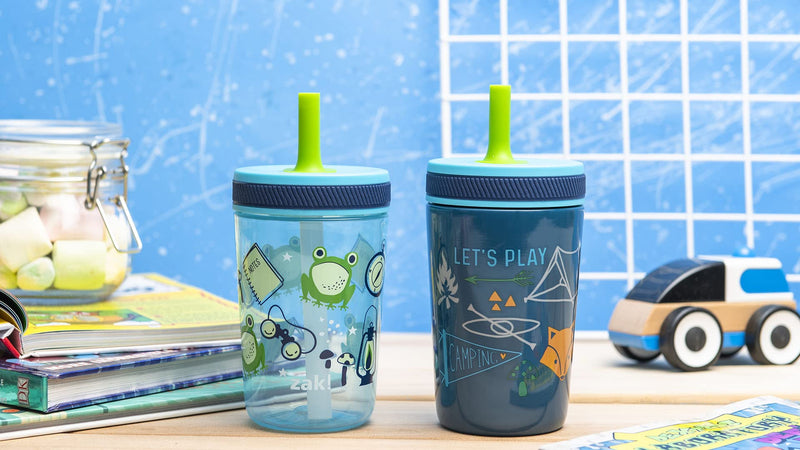 [Australia] - Zak Designs Campout and Camping Kelso Tumbler Set, Leak-Proof Screw-On Lid with Straw, Bundle for Kids Includes Plastic and Stainless Steel Cups with Bonus Sipper, 3pc Set, Non-BPA 3 Piece Set 