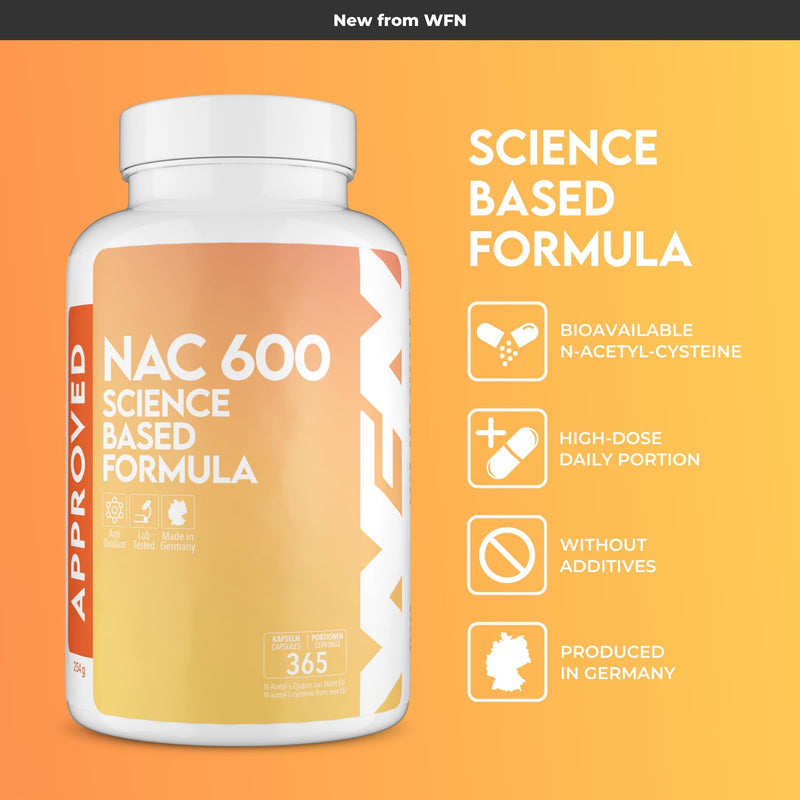 WFN Approved NAC 600 mg per Capsule - N-Acetyl-L-Cysteine - 365 Capsules Annual Supply - Highly dosed, Vegan, Without additives - Produced & Laboratory Tested in Germany 600mg - Capsules