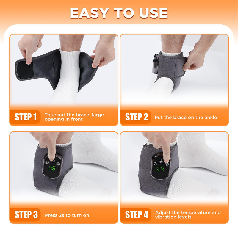 Cordless Ankle Heating Pad Neuropathy Foot Massager, FSA Eligible Items List, Ankle Massager for Pain Relief, Heated Ankle Wrap Heating Foot Massage with 5 Heats, 3 Vibration Modes Grey