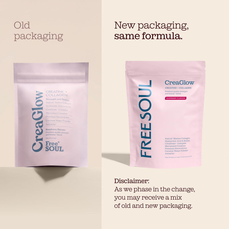 CreaGlow™ Naticol Marine Collagen + Creatine Monohydrate + Electrolytes Powder | Glow & Strength All in 1 with Magnesium, Vitamin C, Biotin & Hyaluronic Acid | Raspberry Flavoured | Free Soul 360g