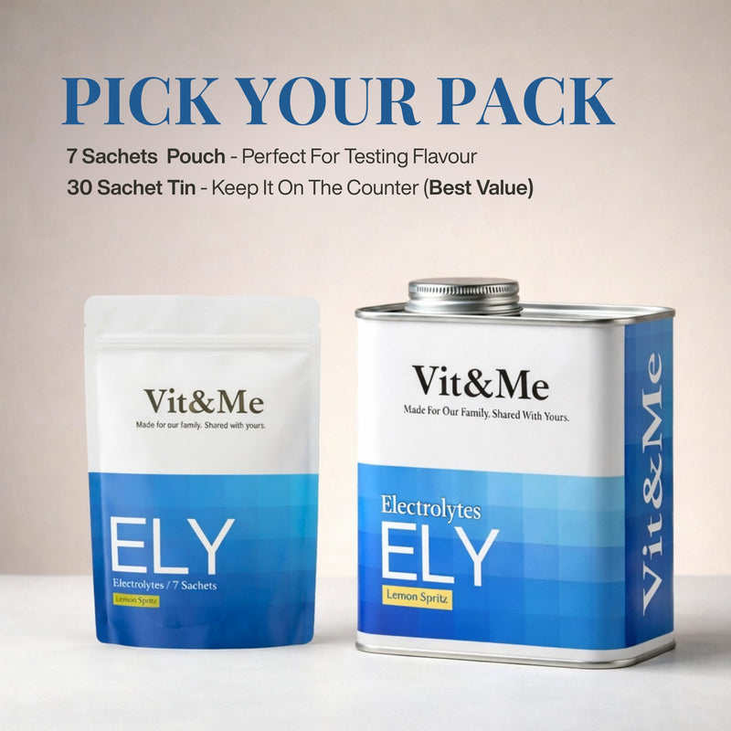 Vit&Me Electrolyte Powder Drink Mix Sachets, Hydration Electrolytes with Sodium Potassium Magnesium & Calcium, Zero Sugar Hydration Powder, Lemon Spritz Flavour, 30 Sachets Tin
