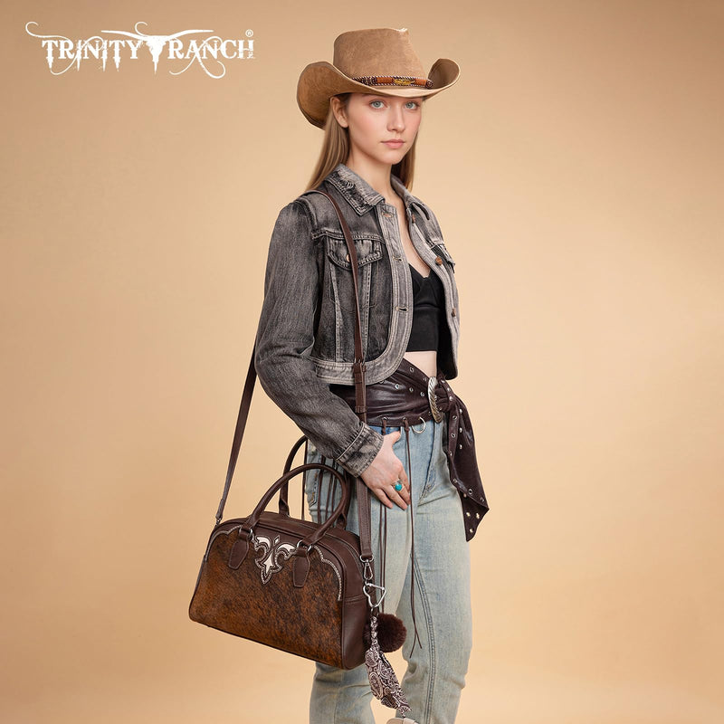 Mini Duffel Bag for Women Hair-on Cowhide Crossbody Bag Coffee