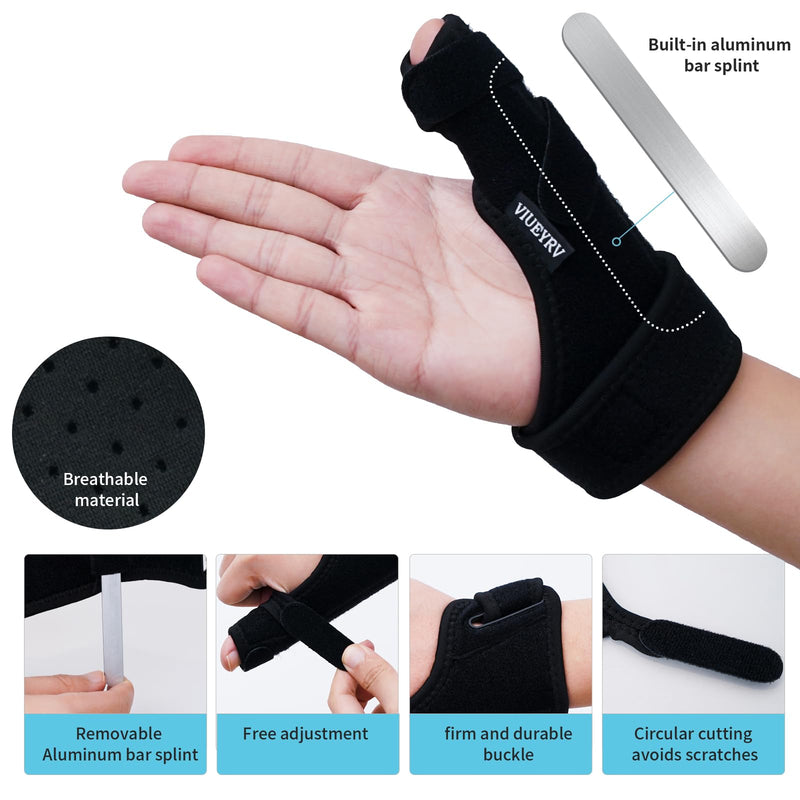 Trigger Thumb Splint- Adjustable Thumb Spica Support Stabilizer Brace for Pain, Sprains, Arthritis, Tendonitis, Breathable and Easy Application.(Right & Left Hand) (Black) Black