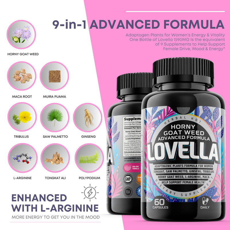 [Australia] - Hornygoatweed Women - Libido Booster for Women, Mood, Energy & Hormone Balance for Women w. Maca Root - Female Libido Booster w. Ginseng - Libido Supplement for Women w. Tribulus terrestris -60ct USA 
