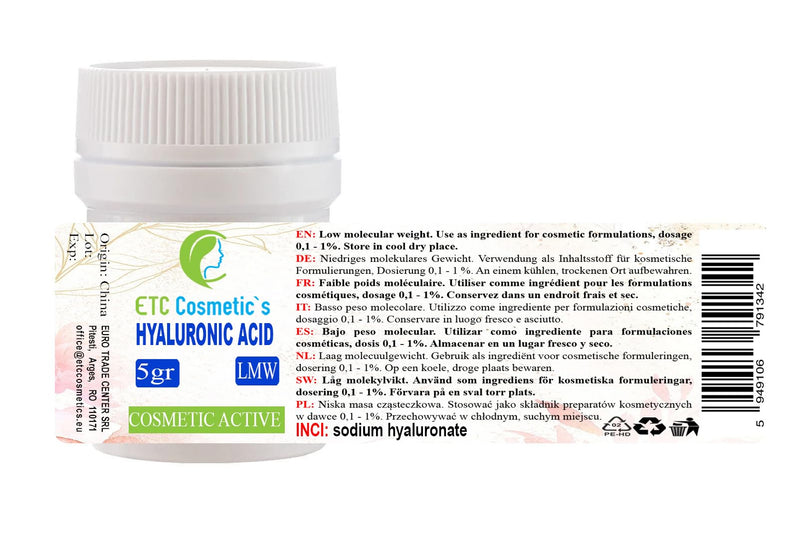HYALURONIC Acid Powder- 5g LMW (Low Molecular Weight) 100% Natural & Strong Anti-Aging,Wrinkle-Filler