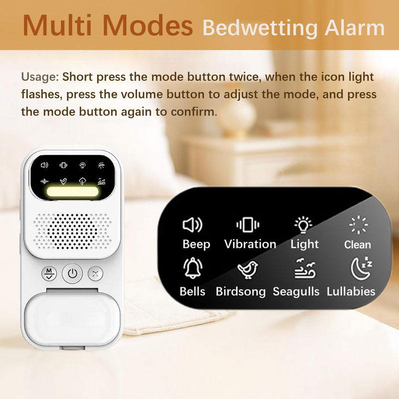[Australia] - Bed Wetting Alarm for Boys, Wireless Bedwetting Alarm with Adjustable Volume, 8 Modes Bed Wetting Solutions for Kids, White Noise for Sleep, Night Lighting, Include Progress Card and Stickers 