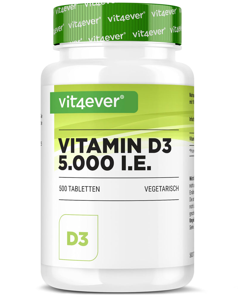 [Australia] - Vitamin D3 5000 IU Depot - 500 tablets - High dosage - Laboratory tested - Vegetarian - High purity - 5 daily doses of 1000 IU per day - Premium quality 