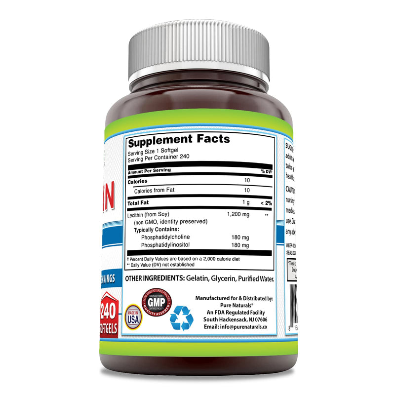 [Australia] - Pure Naturals Lecithin 1200 mg Softgels Supplement | High Potency | Non-GMO | Gluten Free (240 count) 240 count 