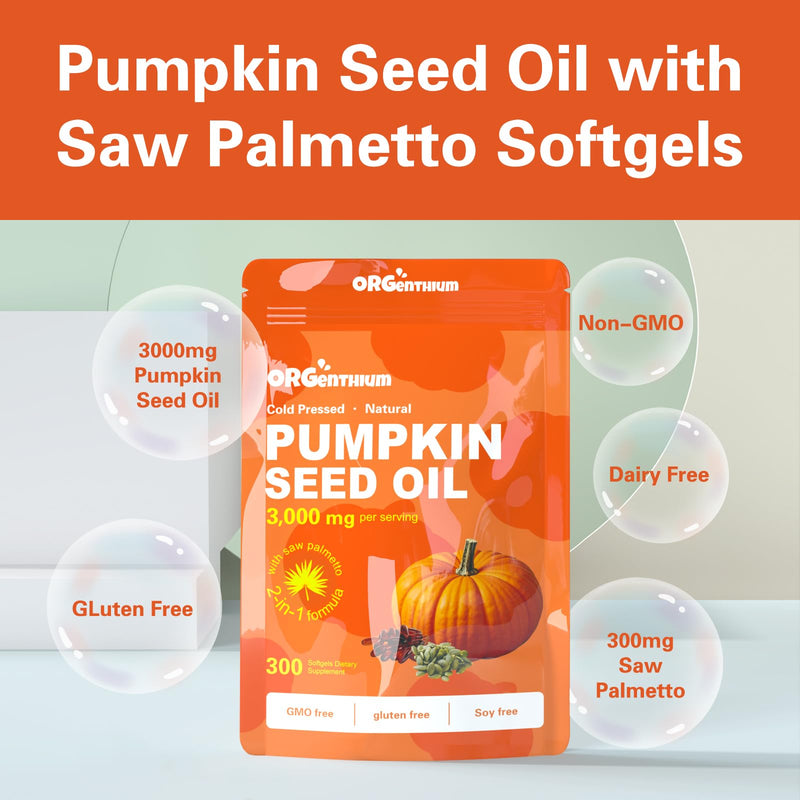 [Australia] - Pumpkin Seed Oil with Saw Palmetto, 3000mg Per Serving, 300 Softgels | Cold Pressed, Pure Virgin Oil, Essential Fatty Acids & Phytosterols | Supports Hair, Urinary, Bladder & Prostate Health | Non-GMO 
