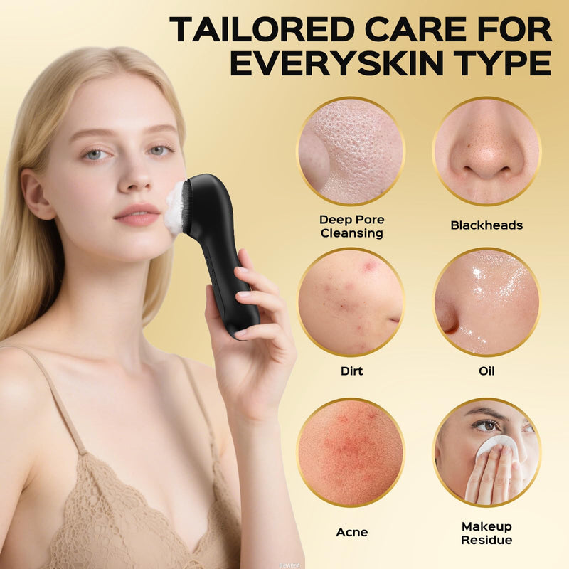 Facial Cleansing Brush with Big Electric Round Brush Head - 2 in 1 Spin and Automatic Foam Patented Tech, Wide Surface Cleaning, Waterproof Rechargeable Face Scrubber for Men and Women