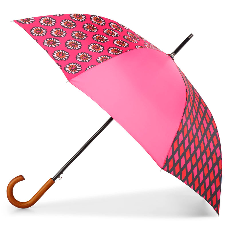Totes Auto Open Water Repellent Stick Umbrella with Classic Wood J Hook Handle