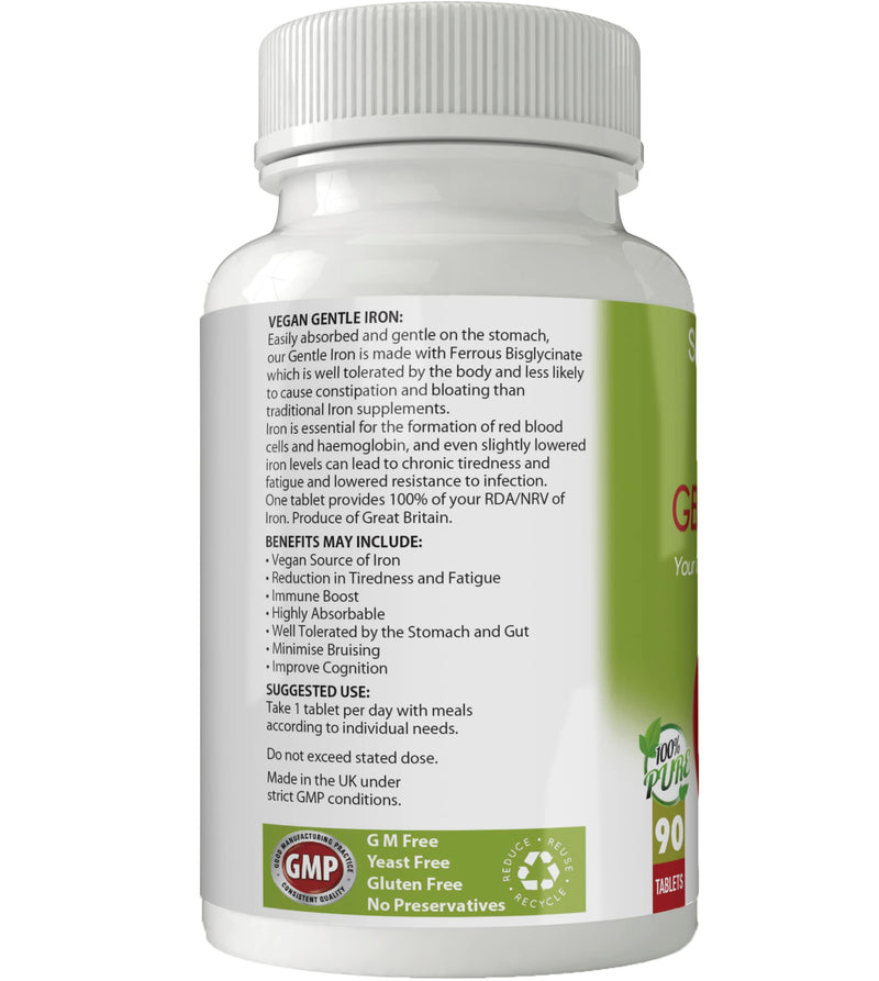 Gentle Iron | Ferrous Bisglycinate 14mg Tablets x 90 | Easily Absorbed & Gentle on the Stomach | Gluten Free | GM Free | Vegan