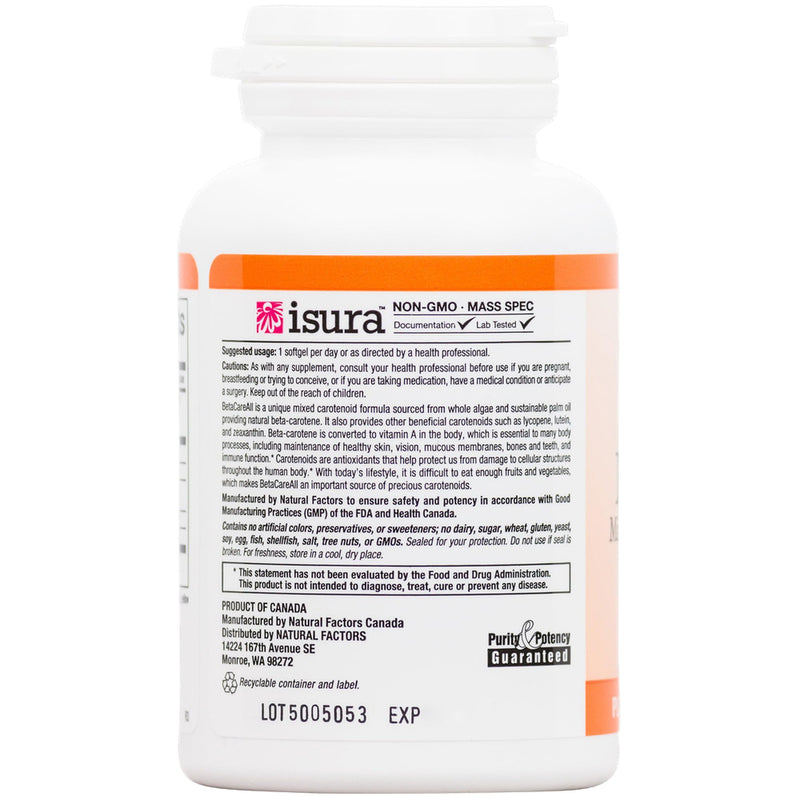 [Australia] - Natural Factors, BetaCareAll 25,000 IU, Vitamin A for Healthy Skin, Vision and Immune Function, 90 Softgels Standard Packaging 