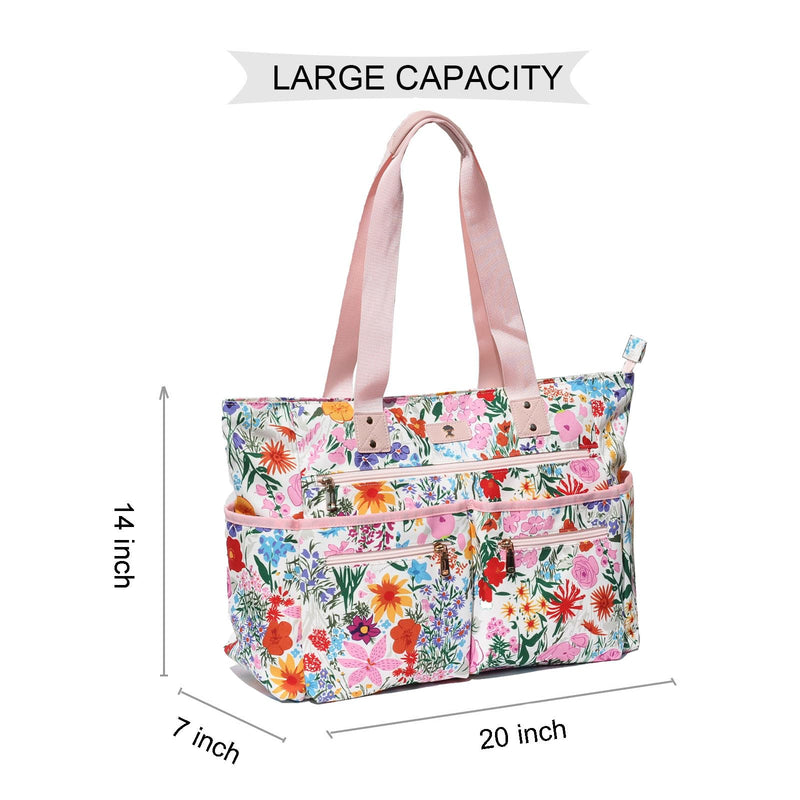 Weekender Bag Carry On Bag Overnight Tote Travel Duffle with 13 Pockets for Travel,Work，Gym,Beach,Teacher,Nurse Pink flower