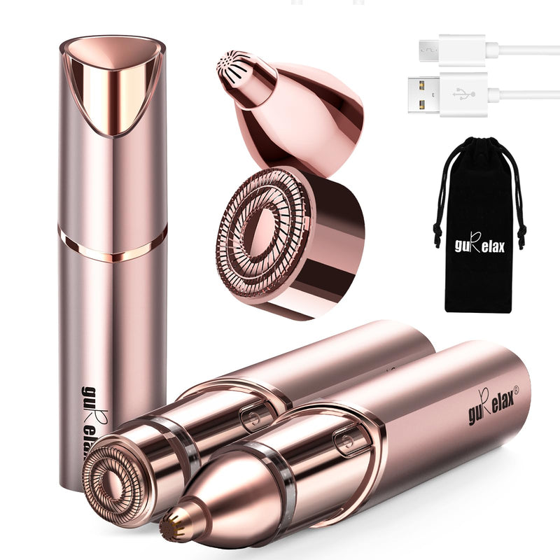 Facial Hair Remover for Women(Gen 3 Pro), Eyebrow Facial Trimmer, Luxury 2 in1 Hair Removal Device for Face, Lip, Nose, with Replacement Heads Gold(2-in-1)+2 Heads
