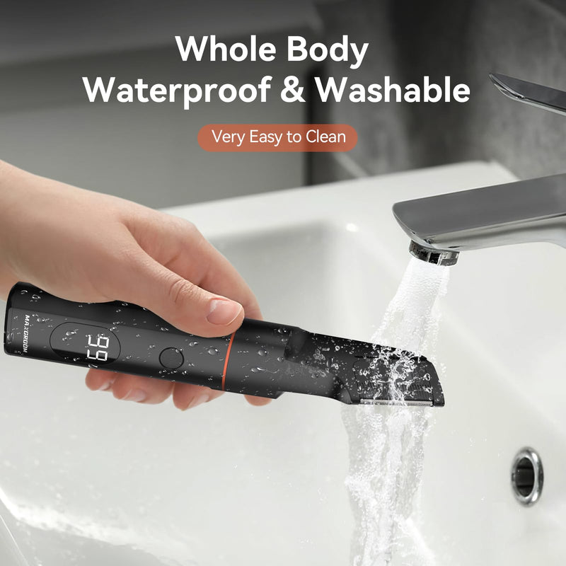 [Australia] - Intimate razor for men, body razor for men, 4 in 1 beard trimmer for men with nose hair trimmer, rechargeable electric razor for body, intimate area, beard, back, testicles and pubic area (black). 