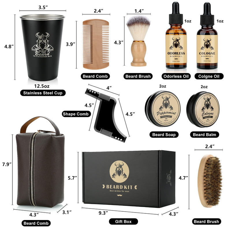 [Australia] - EXREIZST Beard care set for men, beard care set, with 2 beard oil, beard balm, beard comb, beard brush, beard stencils, cups, travel bag, suitable for birthday gifts for men, him, father, husband, brother, friend 
