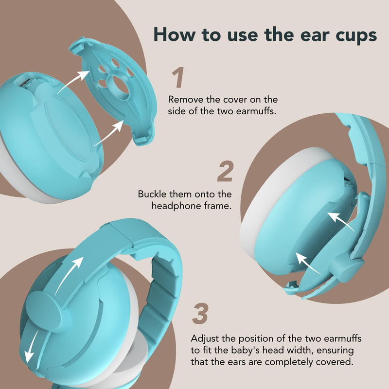 [Australia] - Moonybaby 2-in-1 Baby Ear Protection, Comfortable Headphones, Noise Cancelling, Adjustable Baby Headphones with Stretchy Band Blue 