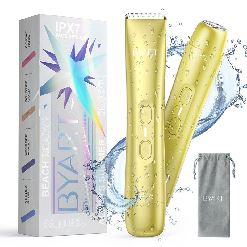 [Australia] - Electric Bikini Trimmer - 2-in-1 Dual Head Razor for Body and Face, IPX7 Waterproof, Ceramic Blade, Rechargeable, Painless, Stocking Stuffers, Christmas Gifts for Women (Yellow) 