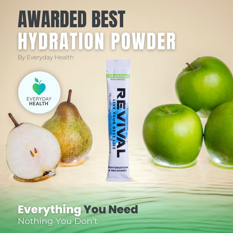 Revival Rapid Rehydration Sachets Electrolytes Powder High Strength Vitamin C, B1, B3, B5, B12 Supplement Sachet Energy Drink, Effervescent Electrolyte Hydration Tablets 12 Pack Apple Pear Flavours 12 Servings (Pack of 1) Apple & Pears